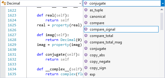 capture d’écran montrant la barre de navigation dans l’éditeur Visual Studio.