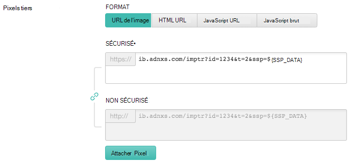Capture d’écran montrant l’ajout d’une macro à un pixel de suivi des impressions au lieu de l’URL de la page d’accueil du créateur.