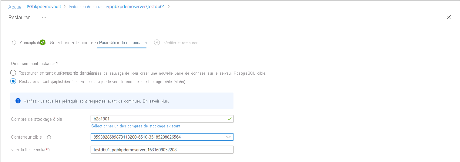 Capture d’écran montrant l’option sélectionnée pour restaurer en tant que fichiers.