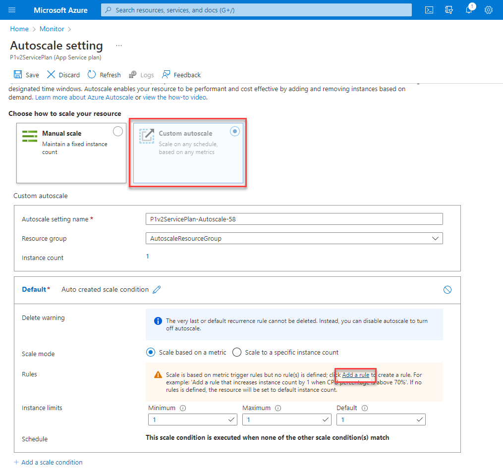 Capture d’écran montrant la page de configuration de la mise à l’échelle automatique où vous configurez les paramètres de base de la mise à l’échelle automatique.