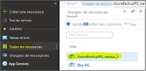 Capture d’écran montre comment sélectionner le groupe de ressources.