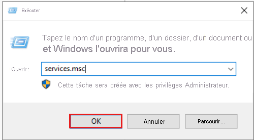 Capture d’écran montre comment ouvrir les services Windows.