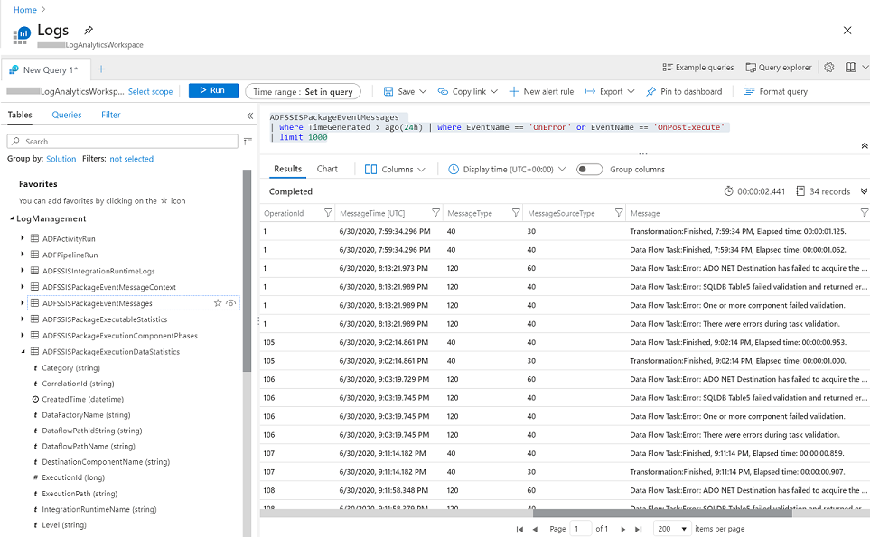 Interroger les journaux d’exécution des packages SSIS sur Log Analytics