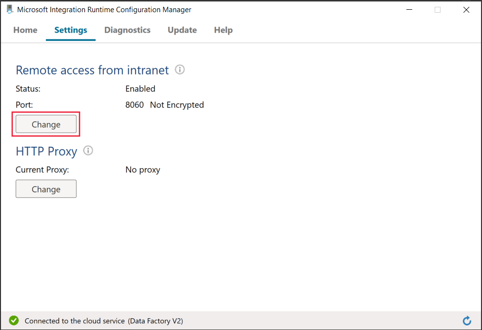 Onglet Paramètres du Gestionnaire de configuration Integration Runtime