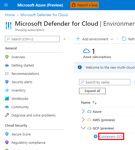 Capture d’écran montrant un example de connecteur GCP.