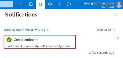 Capture d’écran de la notification pour vérifier la création d’un point de terminaison dans le portail Azure