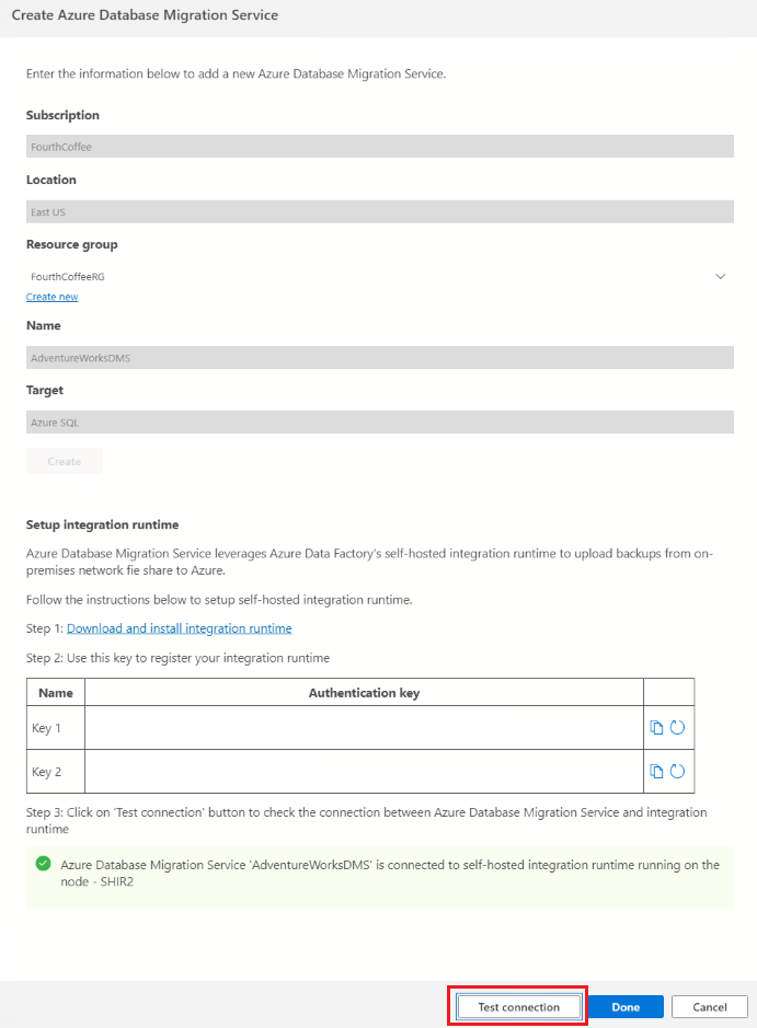 Test connection integration runtime