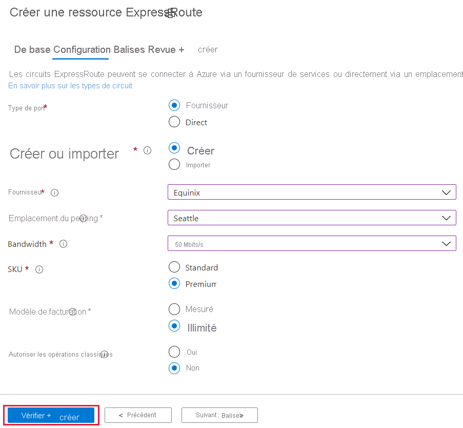 Capture d’écran montrant comment configurer le circuit.