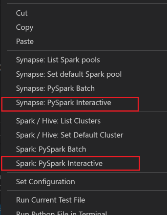 pyspark interactive context menu.