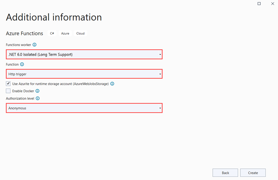 Paramètres de projet Azure Functions