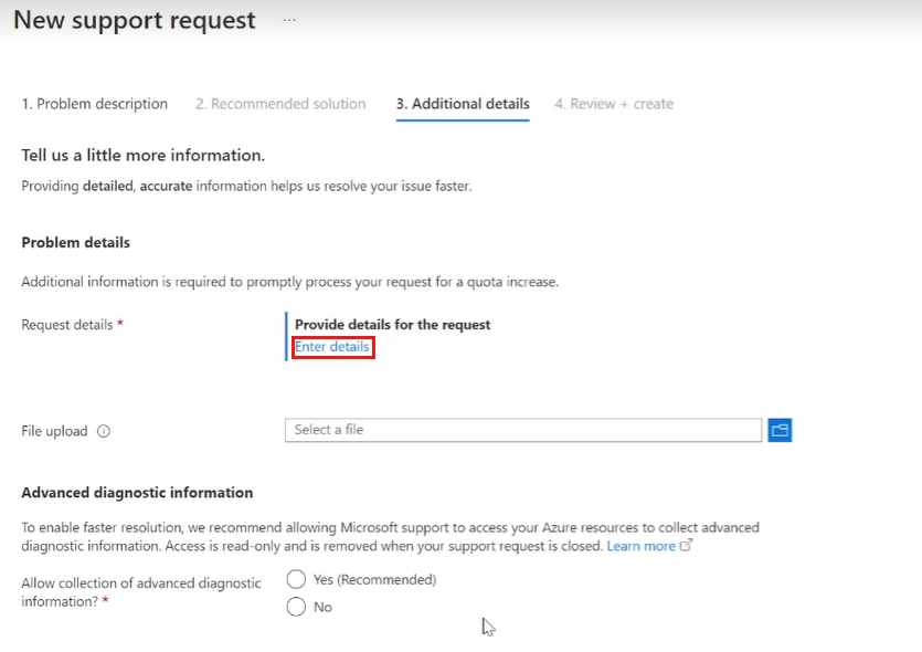 Capture d’écran de la page Détails supplémentaires avec Entrer les détails mis en évidence.