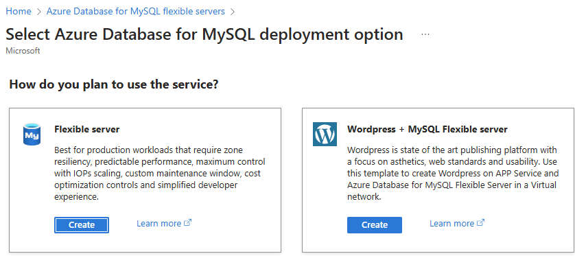 Capture d’écran montrant l’option Serveur flexible.