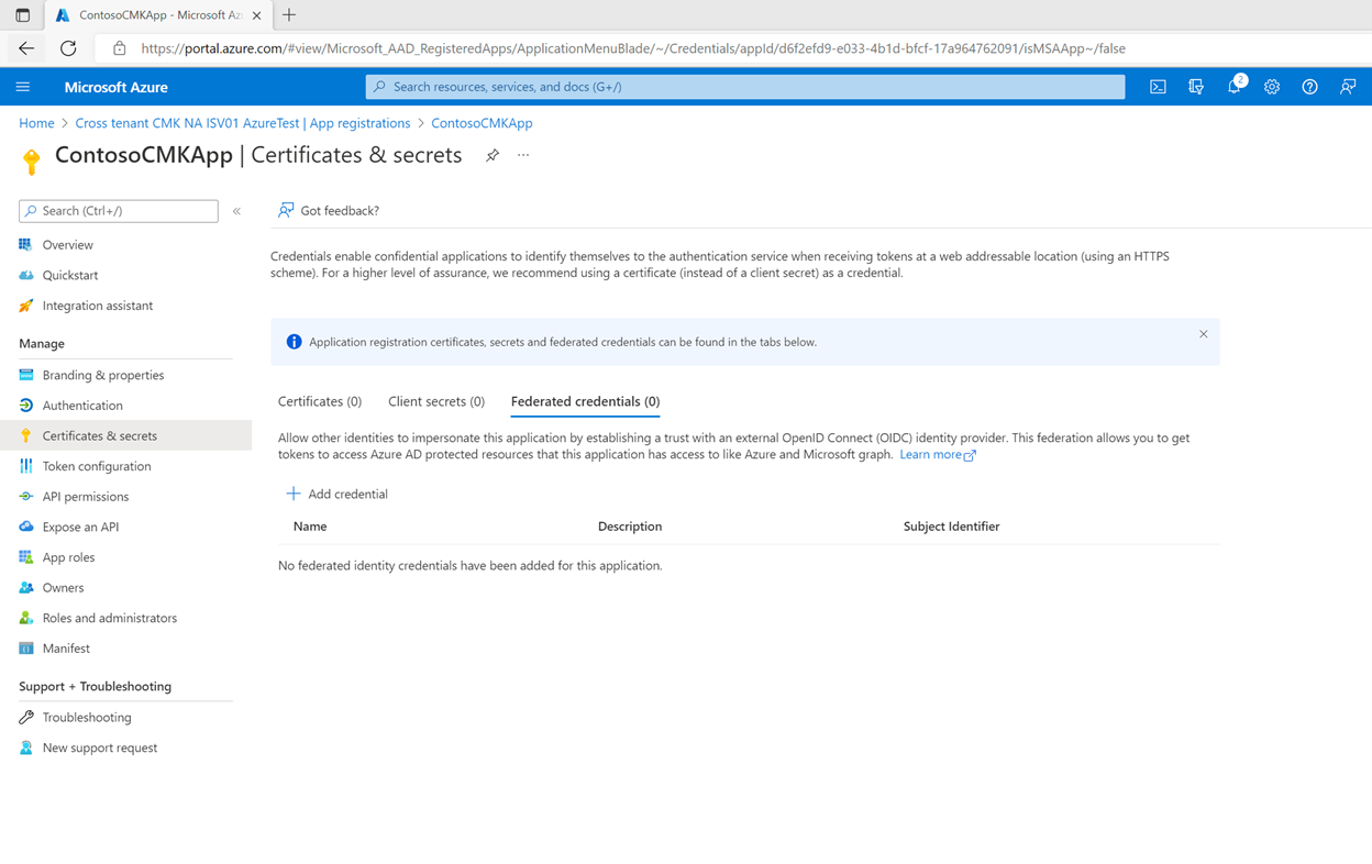 Capture d’écran montrant comment accéder au certificat et aux secrets.