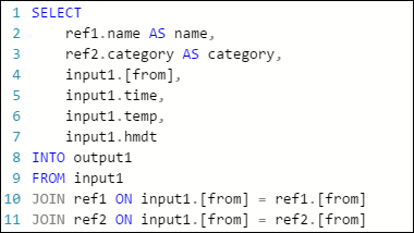 Example Stream Analytics SELECT INTO query