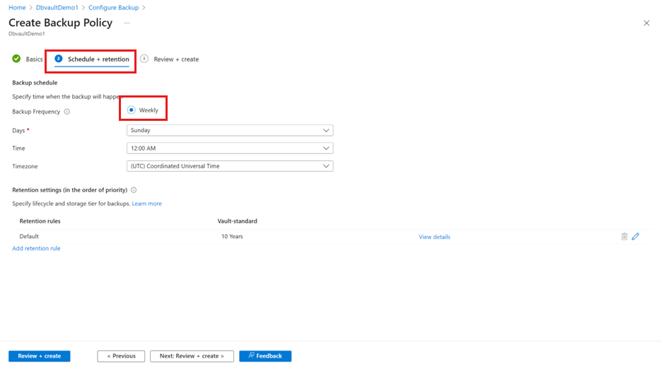 Capture d’écran montrant comment définir la planification de sauvegarde dans la stratégie de sauvegarde.