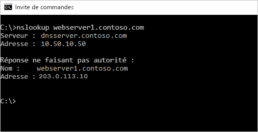 Capture d’écran de nslookup dans cmd pour l’IP&nbsp;publique.