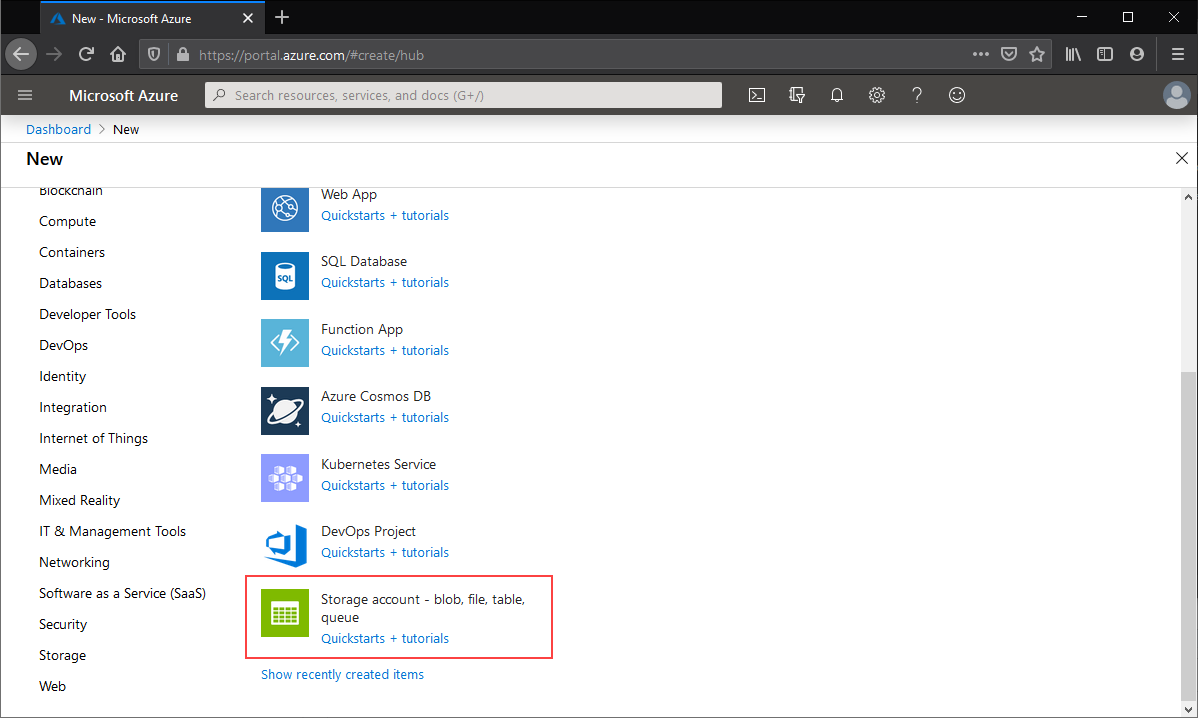 Capture d’écran de la zone de recherche du portail Azure avec les résultats pour les «&nbsp;comptes de stockage&nbsp;».