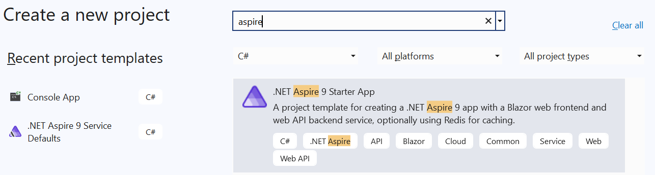 Créer une application Aspire 9 Starter dans Visual Studio