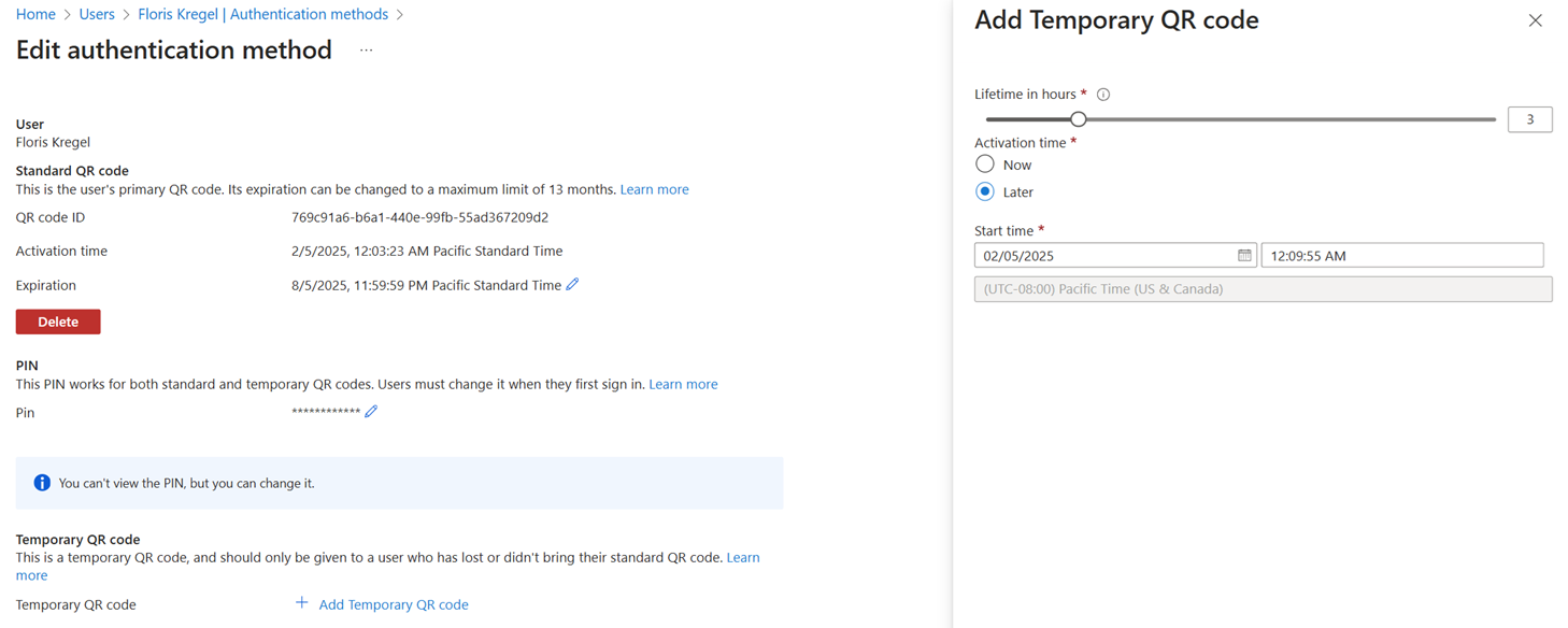 Capture d’écran montrant comment ajouter un code QR temporaire.