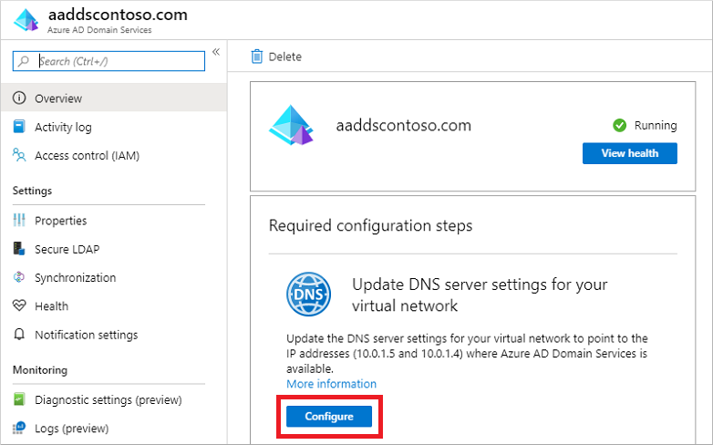 Configurer les paramètres DNS pour votre réseau virtuel avec les adresses IP microsoft Entra Domain Services