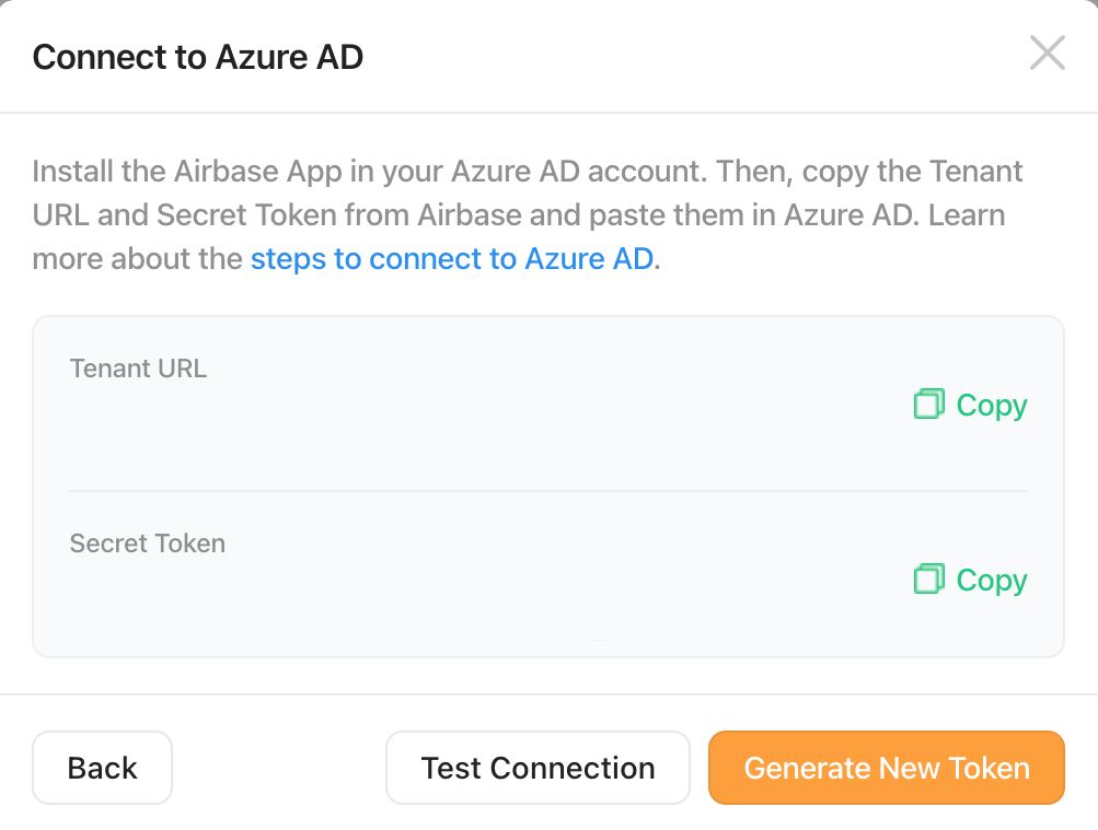 Capture d’écran de l’URL et du jeton du tenant.