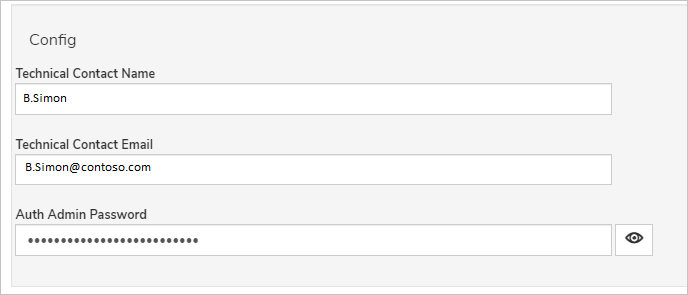 Capture d’écran montrant la section Config de la page dans laquelle vous pouvez entrer les informations décrites dans cette étape.