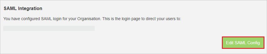 Capture d’écran montrant la page SAML Integration avec l’option Edit SAML Config.