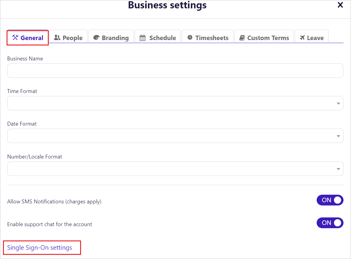Capture d’écran des paramètres uniques de Sign-On
