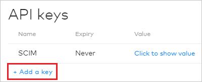 Capture d’écran de la page clés A P I dans la console d’administration Dialpad. L’ajout d’une clé est mis en surbrillance.