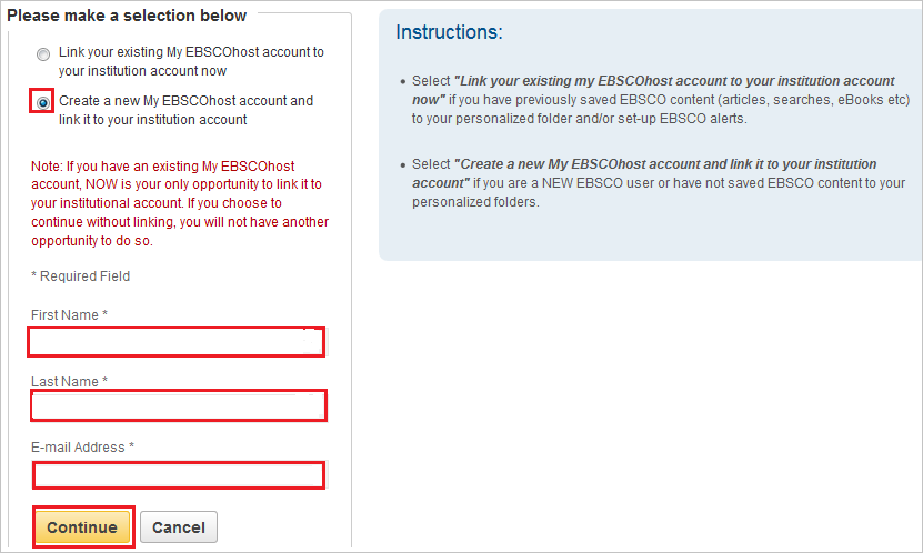 Utilisateur EBSCO dans la liste des applications