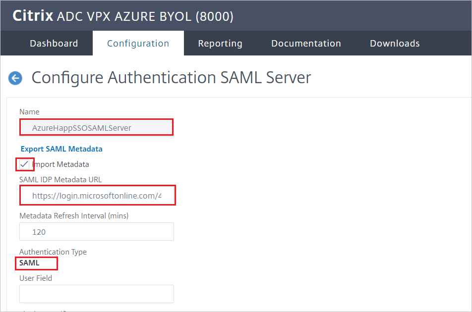 Configuration de Citrix ADC - Volet Configurer le serveur SAML d’authentification