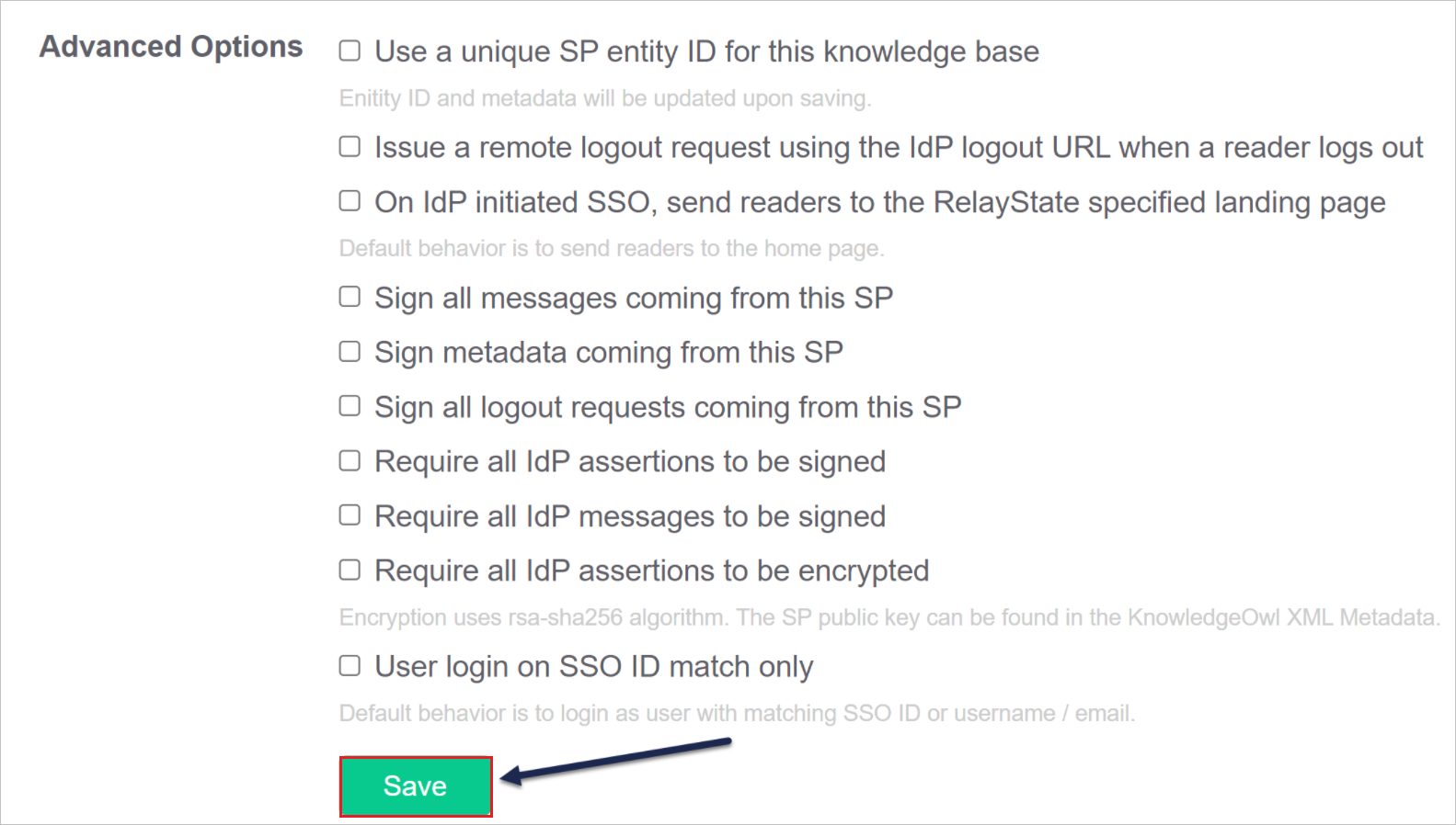 Capture d’écran montrant le bouton Save.
