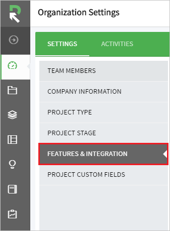 Capture d’écran montrant les fonctionnalités et l’intégration sélectionnées dans Paramètres.