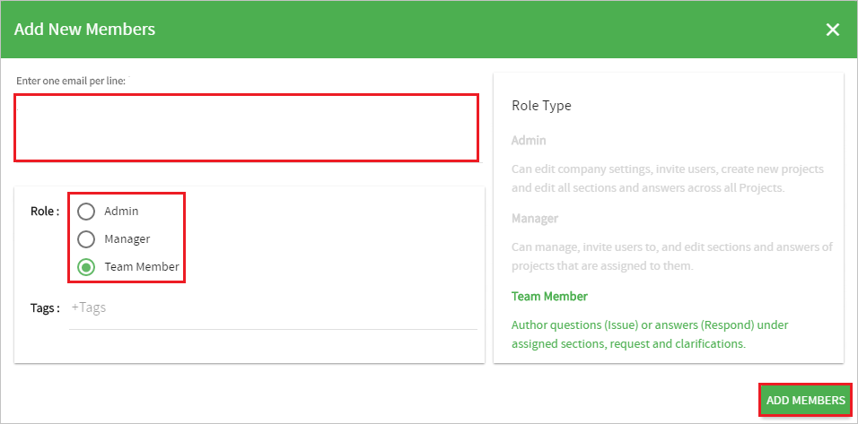 Capture d’écran montrant Ajouter de nouveaux membres où vous pouvez entrer les valeurs décrites.