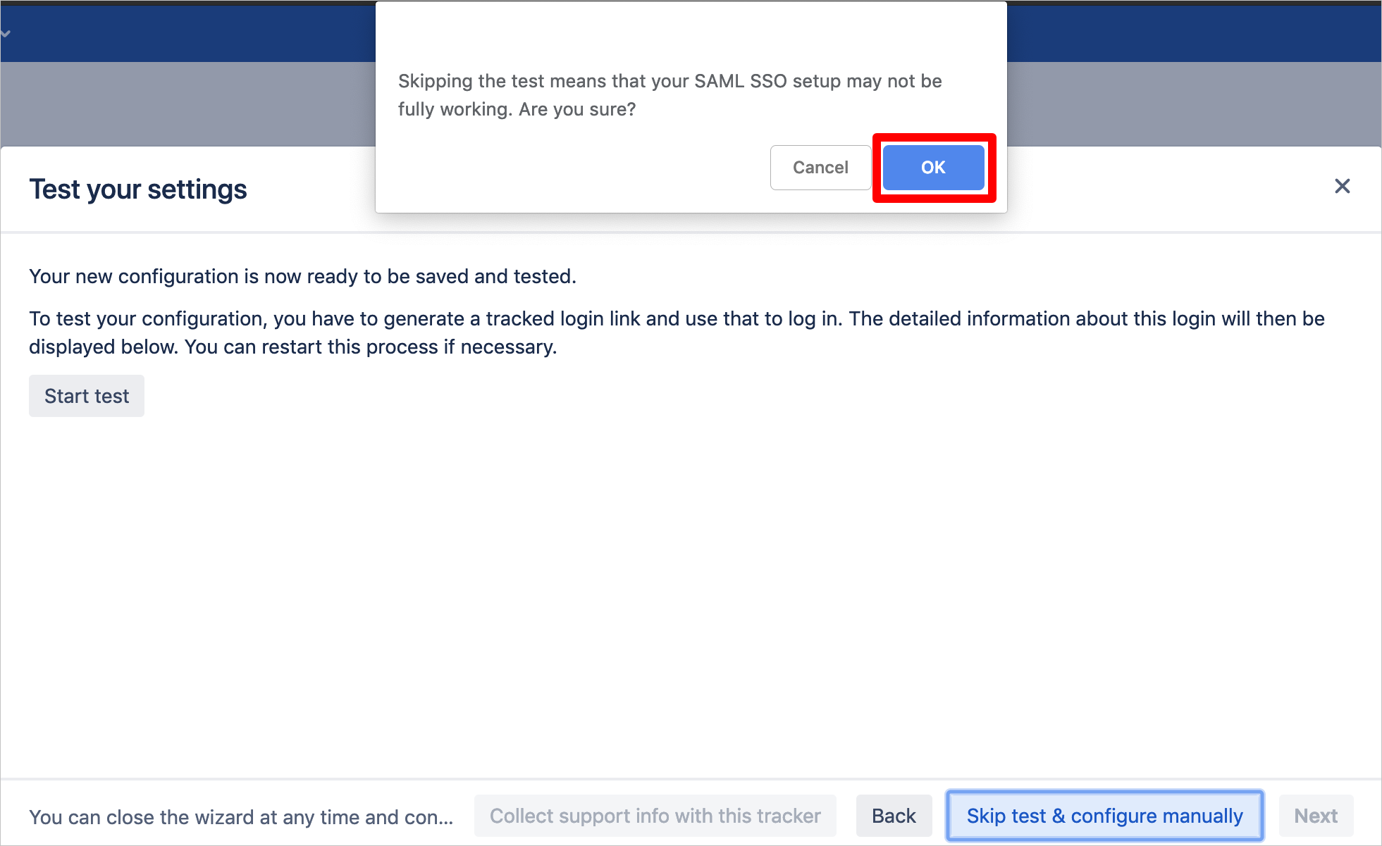 Capture d’écran montrant la boîte de dialogue d’avertissement avec le bouton « O K » sélectionné.