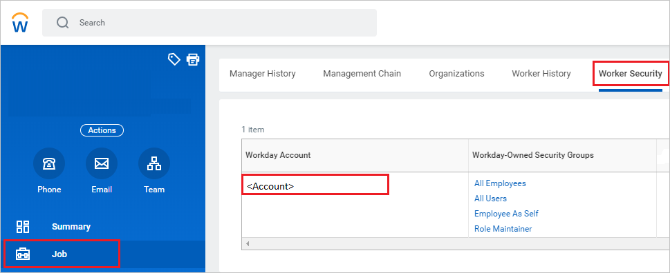 Capture d’écran montrant Worker Security.