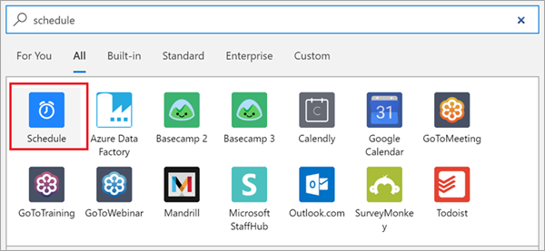 Capture d’écran montrant la page « Logic Apps » avec la vignette « Planification » sélectionnée.