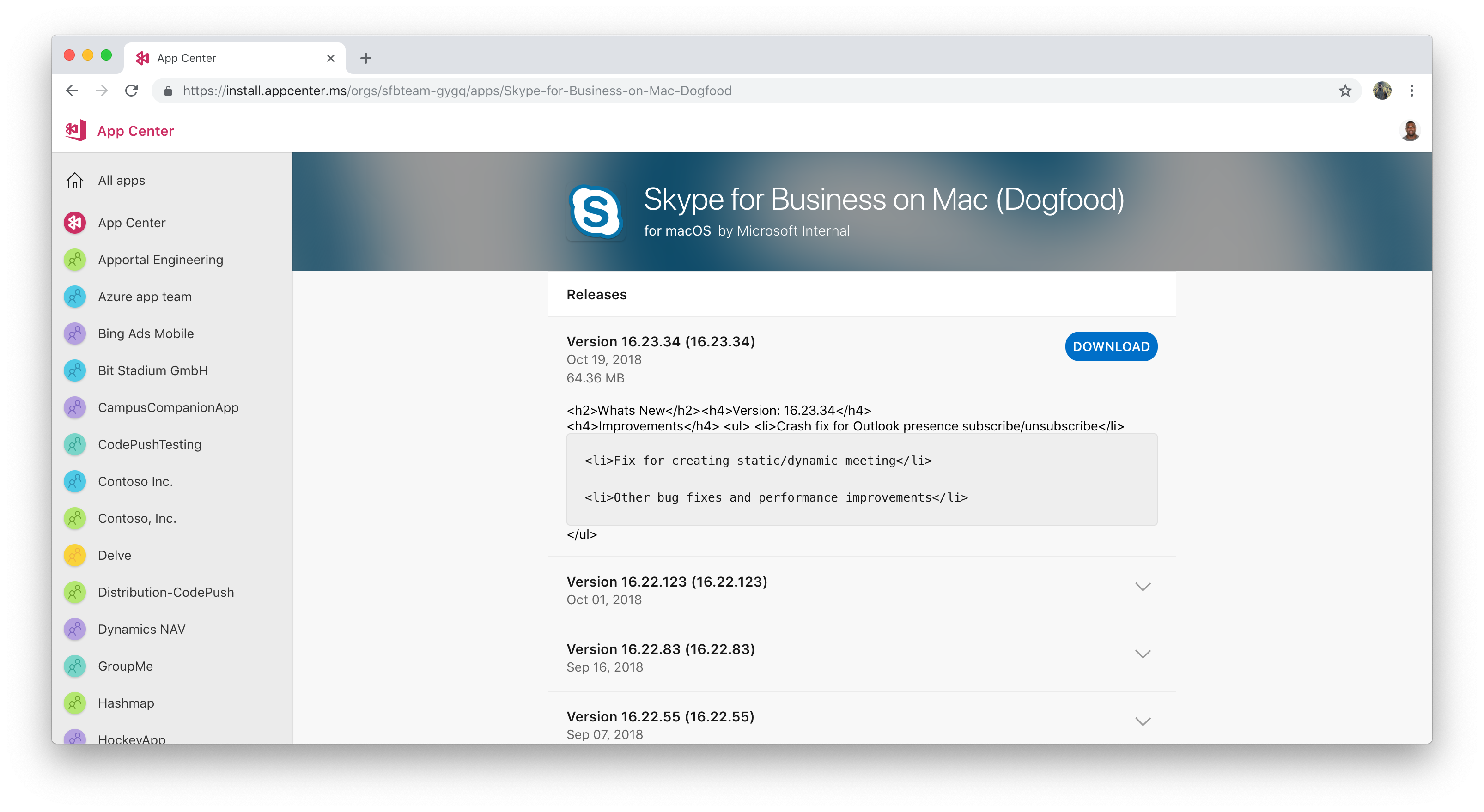 Vue détails de l’application macOS