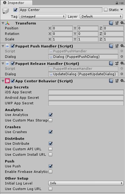 Configuration du script App Center