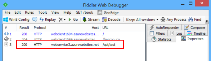 Débogueur web Fiddler affichant les requêtes sur le web