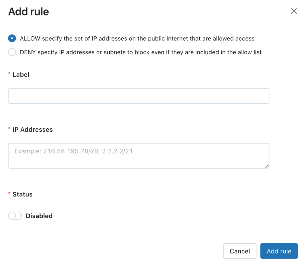 Règle d’ajout de listes d’accès IP