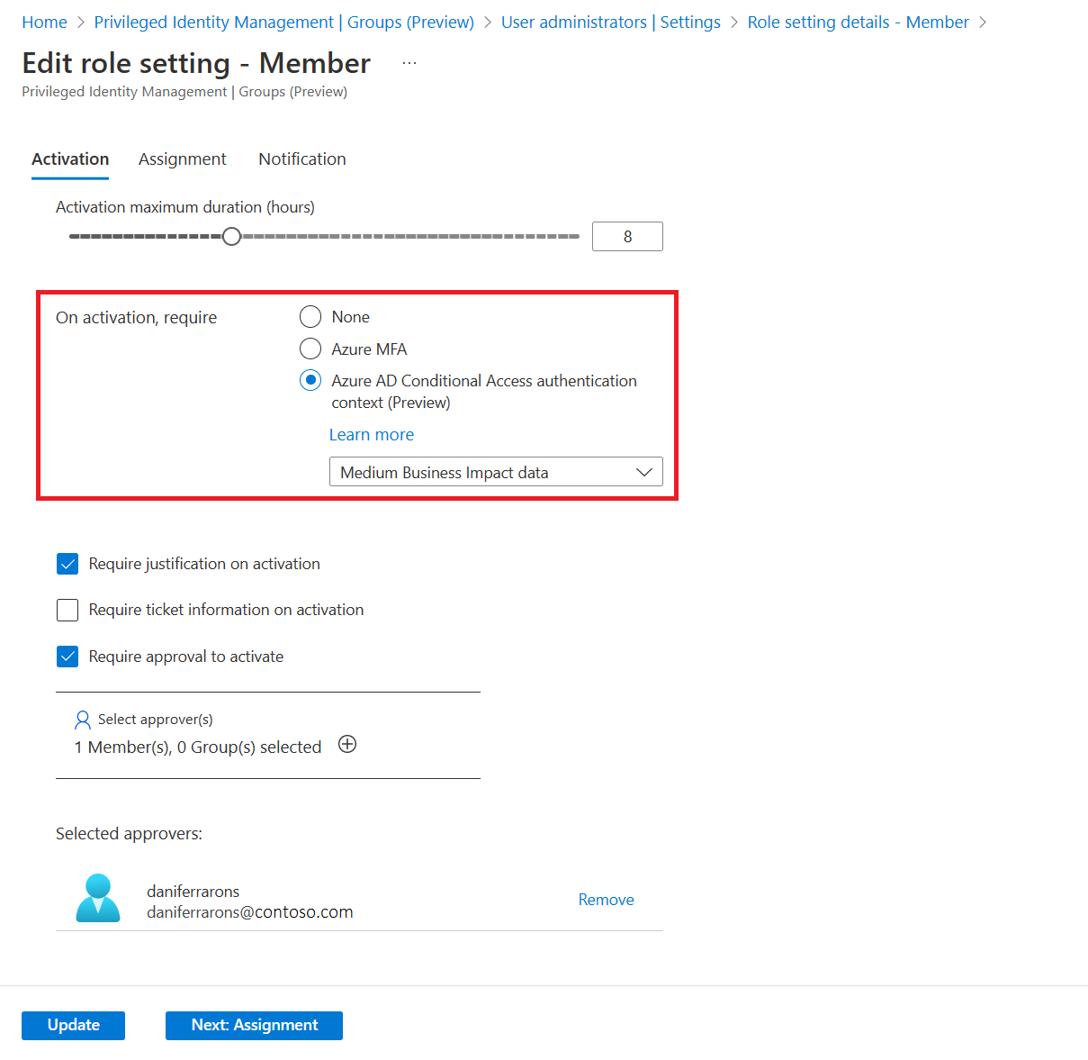 Screenshot that shows the Edit role setting - Member page.