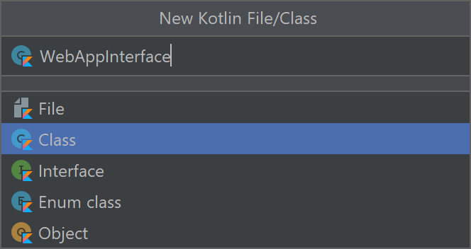 Capture d’écran de la classe Kotlin WebAppInterface.