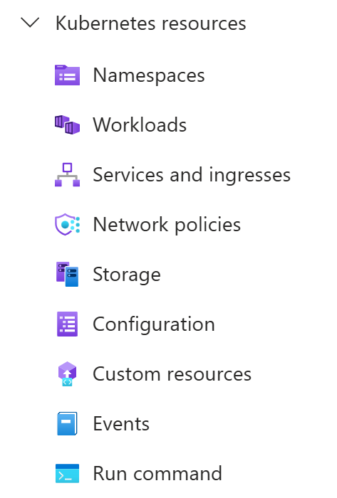 Capture d’écran montrant les ressources Kubernetes affichées dans le portail Azure.
