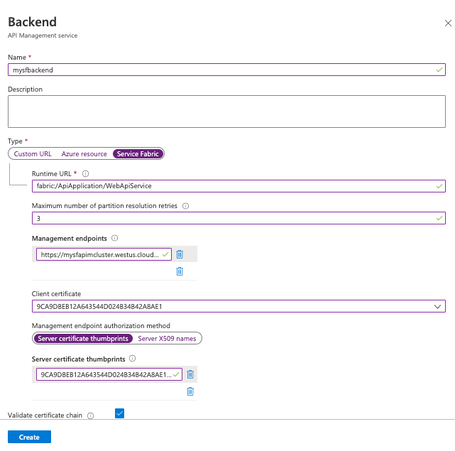 Créer un back-end Service Fabric