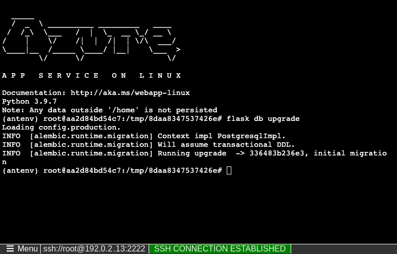 Capture d’écran montrant les commandes à exécuter dans l’interpréteur de commandes SSH et ce qu’elles font (Flask).