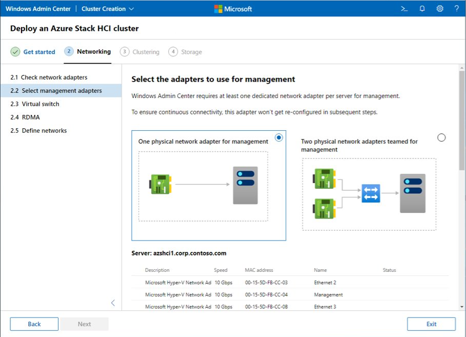 Assistant Création d’un cluster – Sélectionner des cartes de gestion