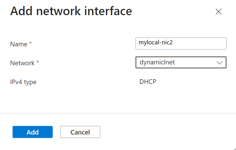 Capture d’écran du volet pour l’ajout d’une interface réseau pour une machine virtuelle.