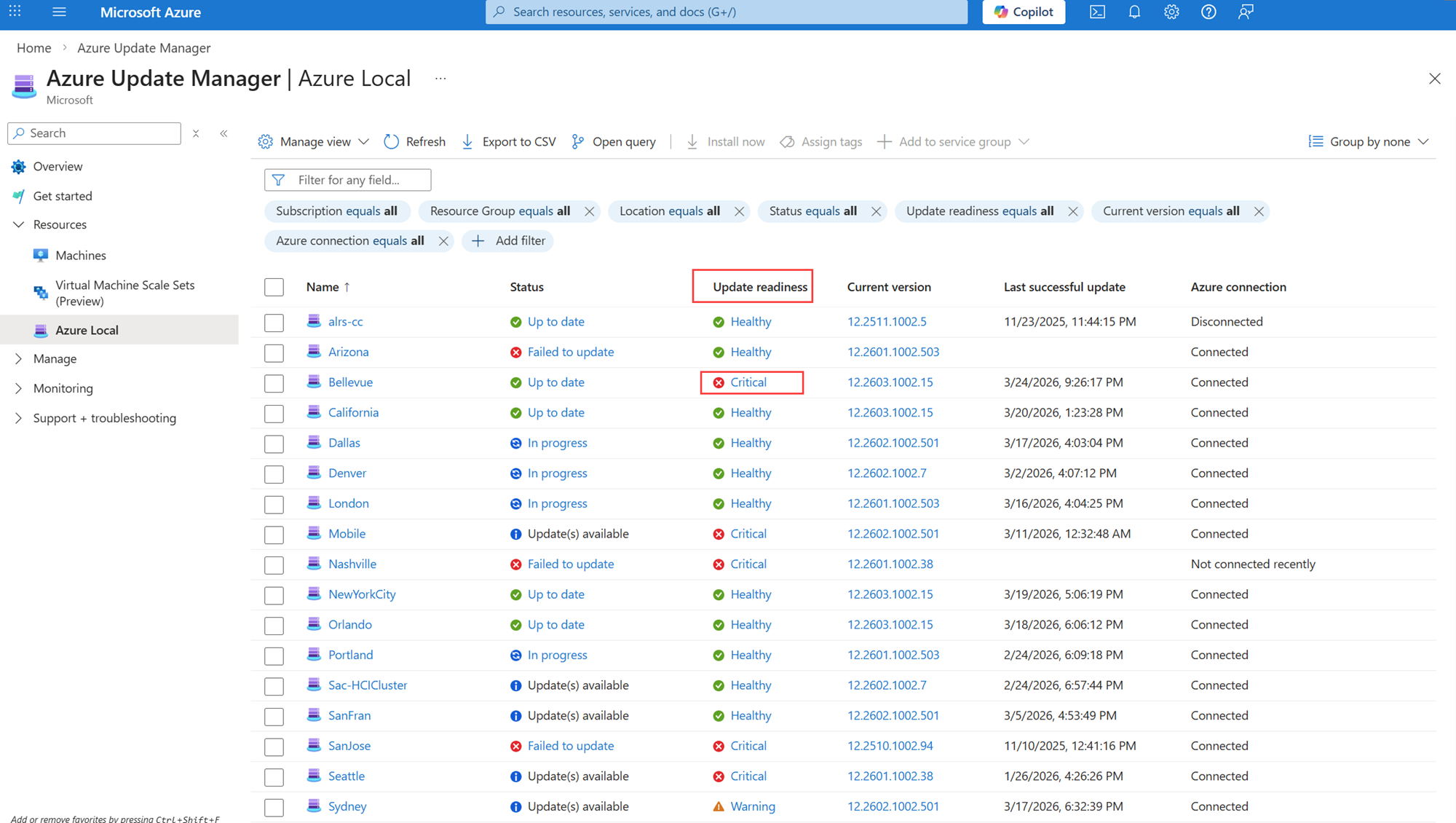Capture d’écran de la page Update Manager.