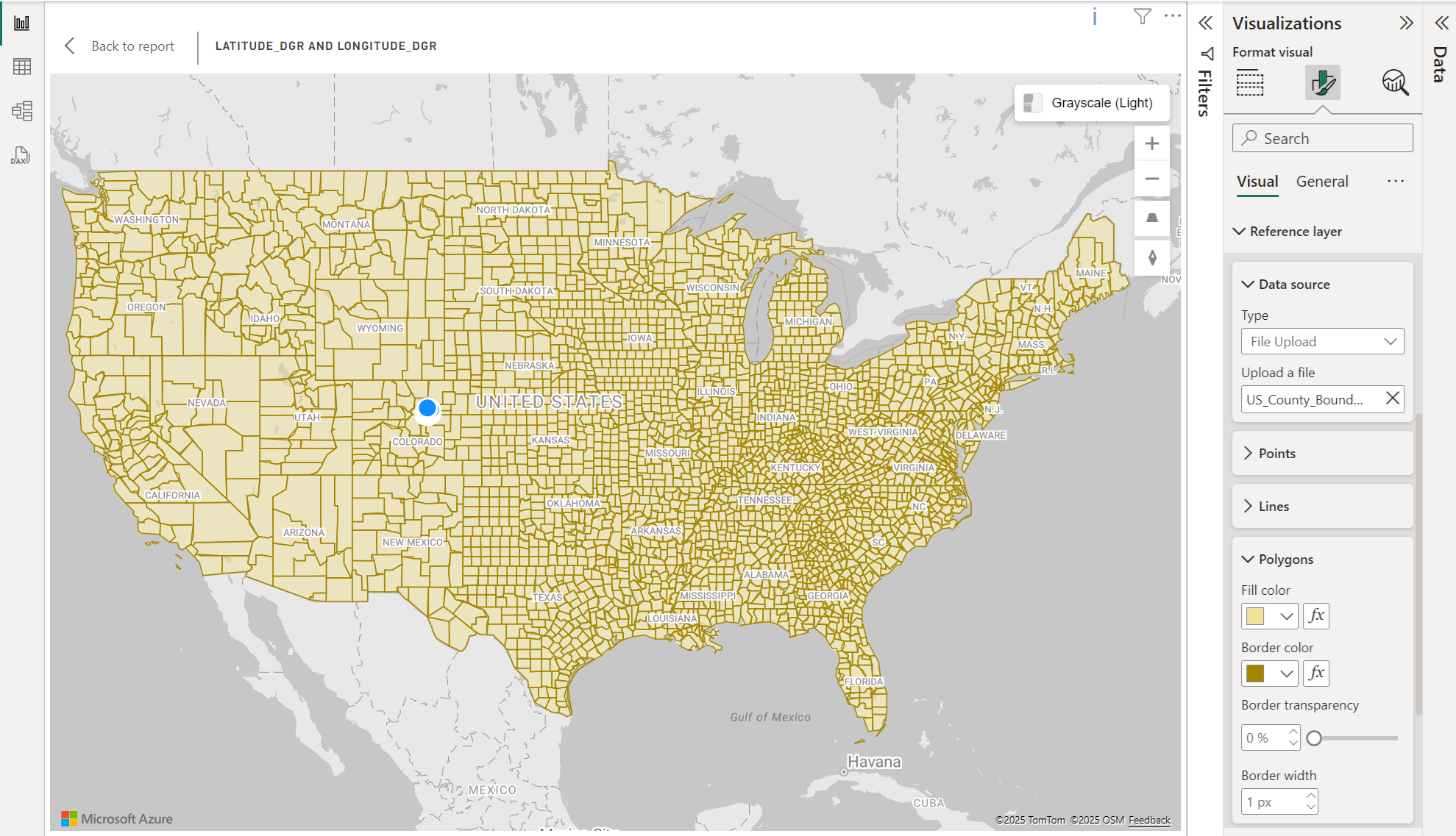 Carte affichant la fonctionnalité Style personnalisé pour la couche de référence via le volet de format.